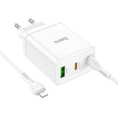 МЗП Hoco N33 Start PD35W (1USB-A/2C) + кабель Type-C to Lightning White