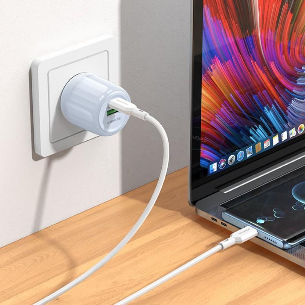 МЗП Borofone BA93A Lustrous PD20W+QC3.0 (1USB-A/1C) + кабель Type-C to Type-C Blue