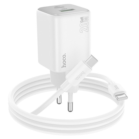 МЗП Hoco N41 Almighty PD20W+QC3.0 (1USB-A/1C) + кабель Type-C to Type-C White