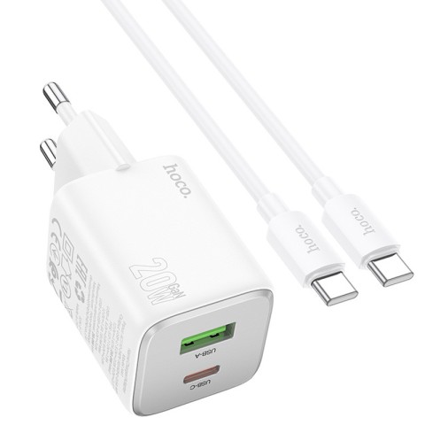 МЗП Hoco N41 Almighty PD20W+QC3.0 (1USB-A/1C) + кабель Type-C to Type-C White