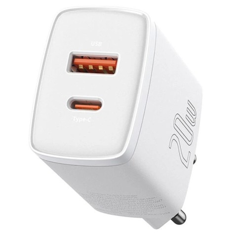 МЗП Baseus Compact Quick Charger 20W QC+PD (1USB-A/1C) (CCXJ-B) White
