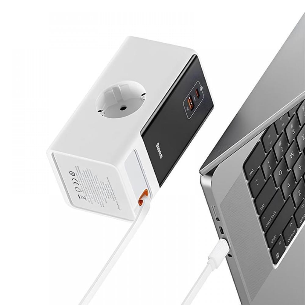 МЗП Baseus OS PowerCombo Digital PowerStrip+Retractable-C 65W (1USB-A/1C/2Socket) (1.5m) (PSLR000)