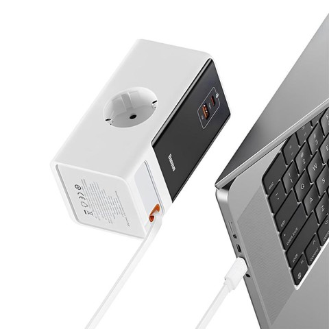 МЗП Baseus OS PowerCombo Digital PowerStrip+Retractable-C 65W (1USB-A/1C/2Socket) (1.5m) (PSLR000) Glacier White