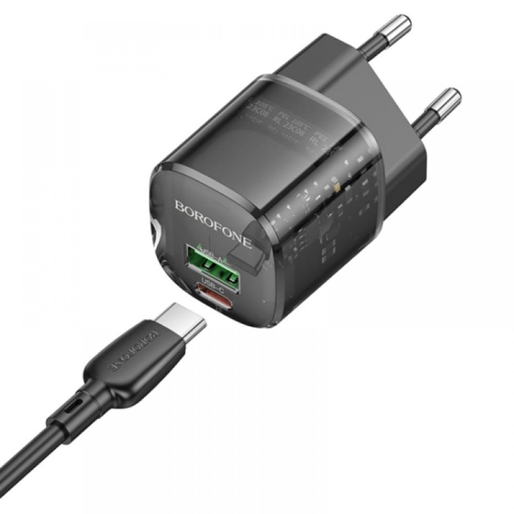 МЗП Borofone BN17 Sunlight PD20W+QC3.0 (1USB-A/1C) + кабель Type-C to Type-C Transparent black