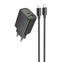 МЗП Hoco N61 Gentle PD20W+QC3.0 (1USB-A/1C) + кабель Type-C to Lightning Black