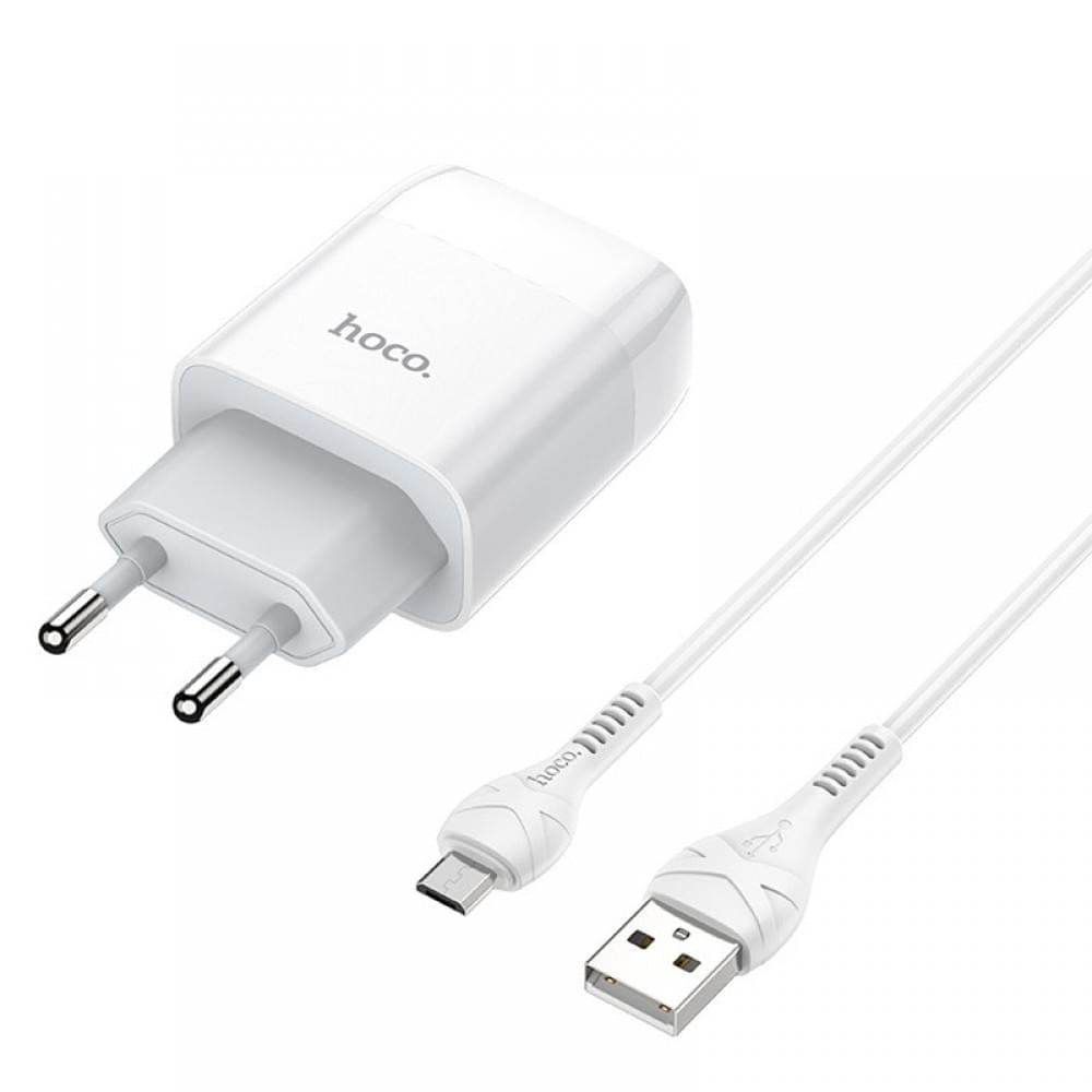 МЗП Hoco C73A Glorious 2.4A (2USB-A) + кабель USB to MicroUSB Білий