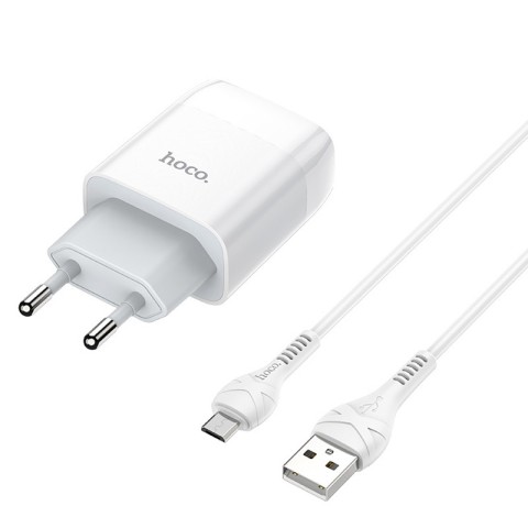 МЗП Hoco C73A Glorious 2.4A (2USB-A) + кабель USB to MicroUSB Білий