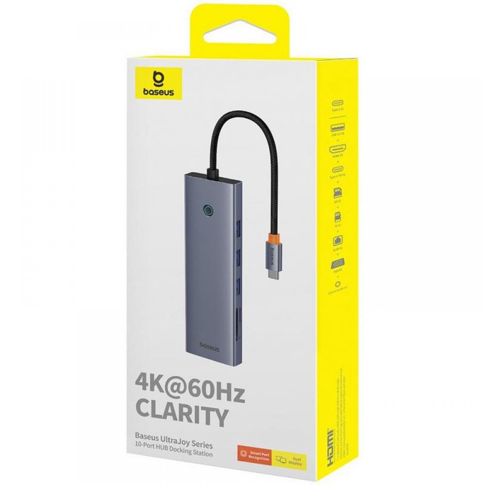 Перехідник HUB Baseus UltraJoy 10-Port (Type-C to HDMI+VGA+USB3.0*3+PD+RJ45+SD/TF3+3.5mm) (80C8) Slate Grey
