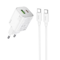 МЗП Hoco N41 Almighty PD20W+QC3.0 (1USB-A/1C) + кабель Type-C to Type-C White