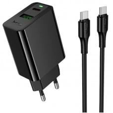 МЗП Hoco CS95A Leader PD30W+QC3.0 (1USB-A/1C) + кабель Type-C to Type-C Black МЗП Hoco CS95A Leader PD30W+QC3.0 (1USB-A/1C) + кабель Type-C to Type-C Black