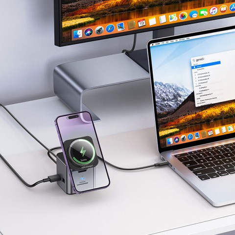 Перехідник HUB Hoco HB49 Effortless 9in1 100W з БЗП Metal gray