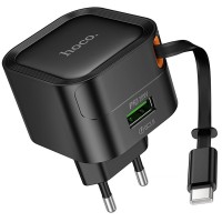 МЗП Hoco C154A Changer With Retractable Cable Type-C PD20W+QC3.0 (1USB-C) Black