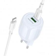 МЗП Borofone BA93A Lustrous PD20W+QC3.0 (1USB-A/1C) + кабель Type-C to Type-C Blue
