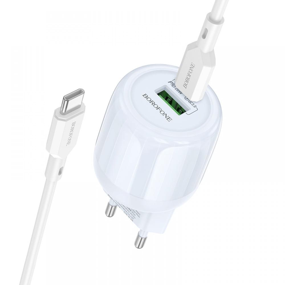 МЗП Borofone BA93A Lustrous PD20W+QC3.0 (1USB-A/1C) + кабель Type-C to Type-C Blue