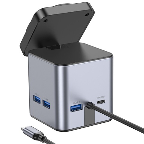 Перехідник HUB Hoco HB49 Effortless 9in1 100W з БЗП Metal gray
