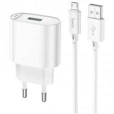 МЗП Hoco C109A Fighter QC3.0 18W (1USB-A) + кабель USB to MicroUSB White