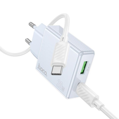МЗП Hoco C142A Direct PD20W+QC3.0 (1USB-A/1C) + кабель Type-C to Type-C Blue