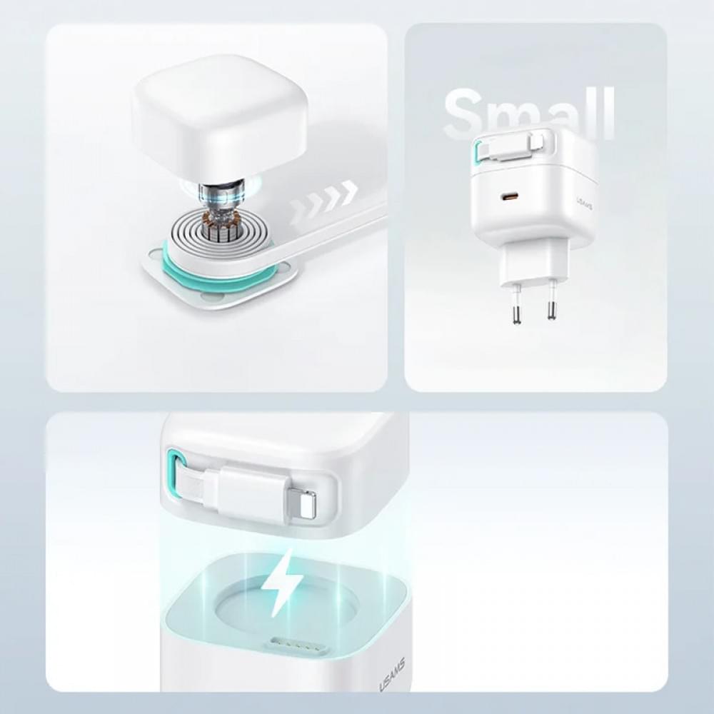 МЗП Usams US-CC209 GaN With Lightning Magnetic Retractable Cable Module XMF Ser. 35W (2USB-C) White