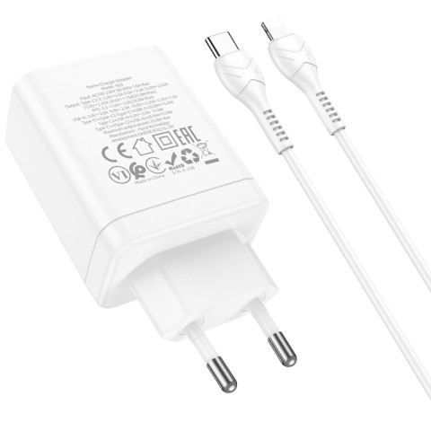МЗП Hoco N33 Start PD35W (1USB-A/2C) + кабель Type-C to Lightning White