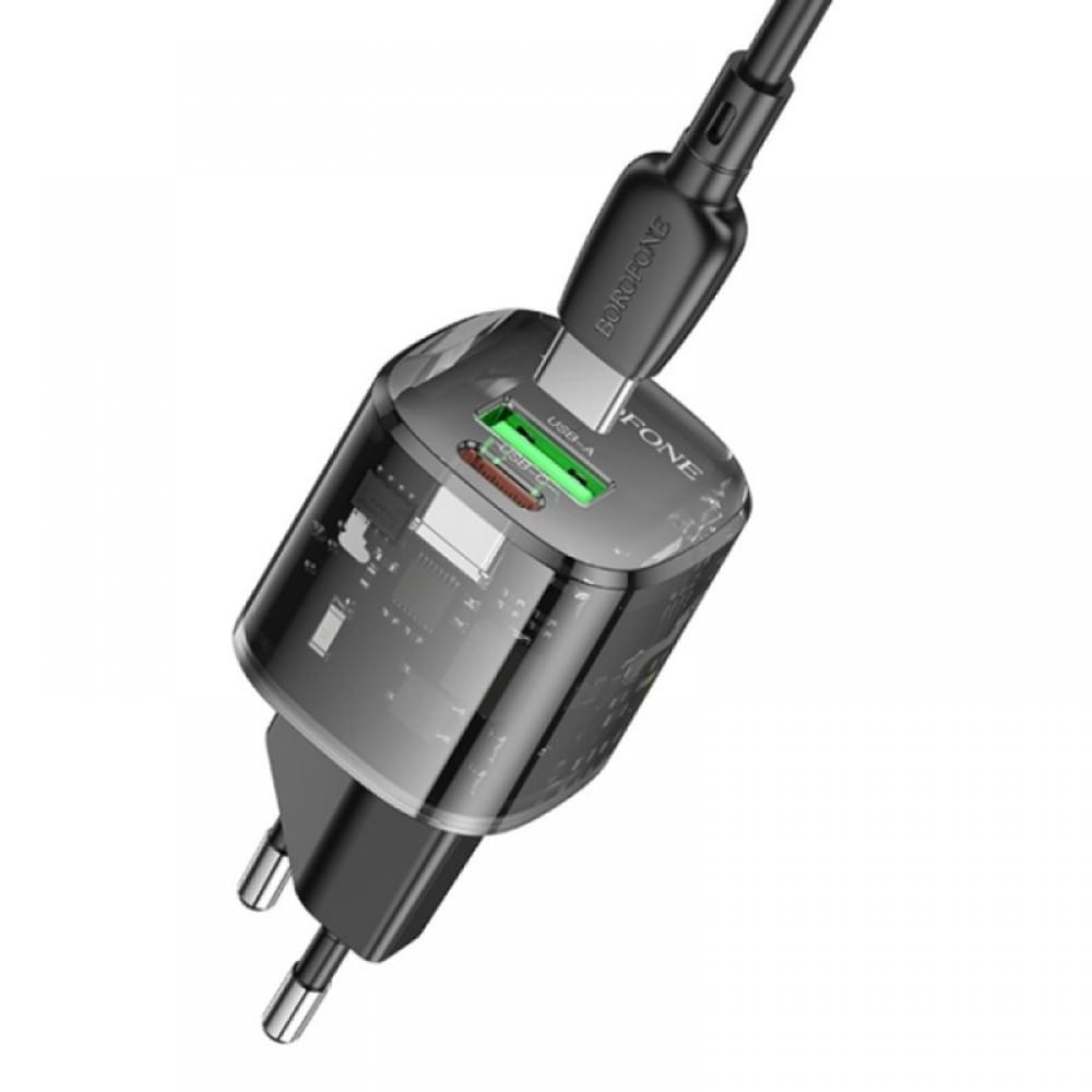 МЗП Borofone BN17 Sunlight PD20W+QC3.0 (1USB-A/1C) + кабель Type-C to Type-C Transparent black