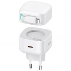 МЗП Usams US-CC209 GaN With Lightning Magnetic Retractable Cable Module XMF Ser. 35W (2USB-C) White