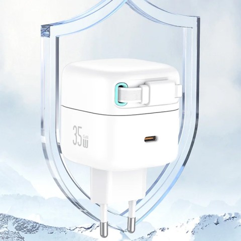 МЗП Usams US-CC209 GaN With Lightning Magnetic Retractable Cable Module XMF Ser. 35W (2USB-C) White