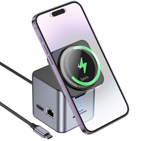 Перехідник HUB Hoco HB49 Effortless 9in1 100W з БЗП Metal gray