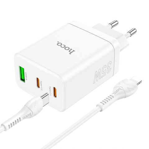 МЗП Hoco N33 Start PD35W (1USB-A/2C) + кабель Type-C to Lightning White