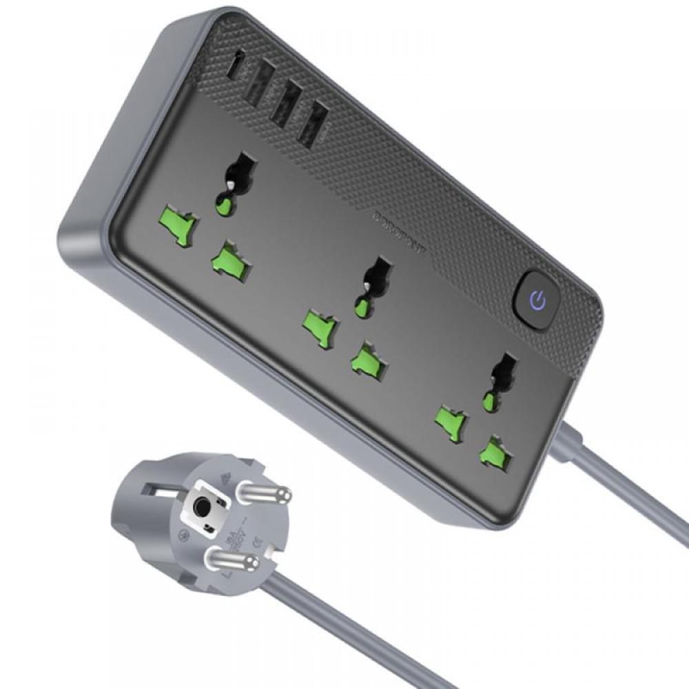 Подовжувач Borofone BAC2A (3USB-A/1C/3xSocket) (1.5m) Black