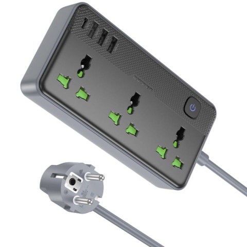Подовжувач Borofone BAC2A (3USB-A/1C/3xSocket) (1.5m) Black