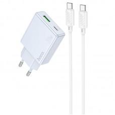 МЗП Hoco C142A Direct PD20W+QC3.0 (1USB-A/1C) + кабель Type-C to Type-C Blue