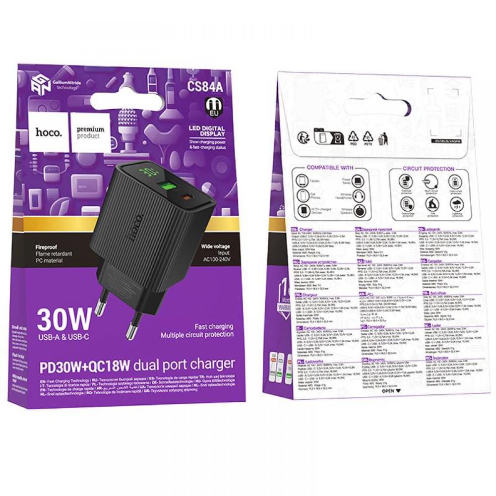 МЗП Hoco CS84A Excellent with digital display PD30W+QC3.0 (1USB-A/1C) Black