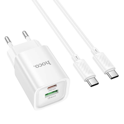 МЗП Hoco C149A Charm PD30W+QC3.0 (1USB-A/1C) + кабель Type-C to Type-C White