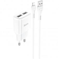 МЗП Hoco C88A Star round 2.4A (2USB-A) + кабель USB to Lightning Білий