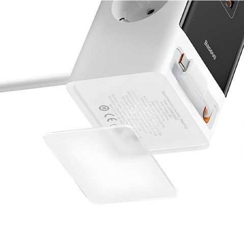 МЗП Baseus OS PowerCombo Digital PowerStrip+Retractable-C 65W (1USB-A/1C/2Socket) (1.5m) (PSLR000) Glacier White