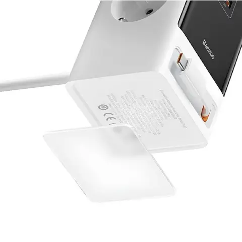 МЗП Baseus OS PowerCombo Digital PowerStrip+Retractable-C 65W (1USB-A/1C/2Socket) (1.5m) (PSLR000) Glacier White