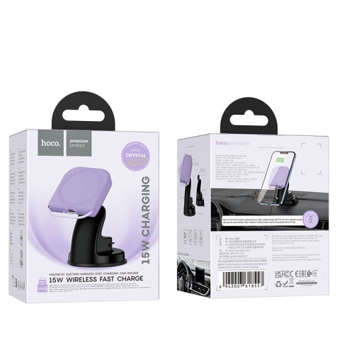Автотримач з БЗП Hoco HW18 Crystal (center console) Romantic purple