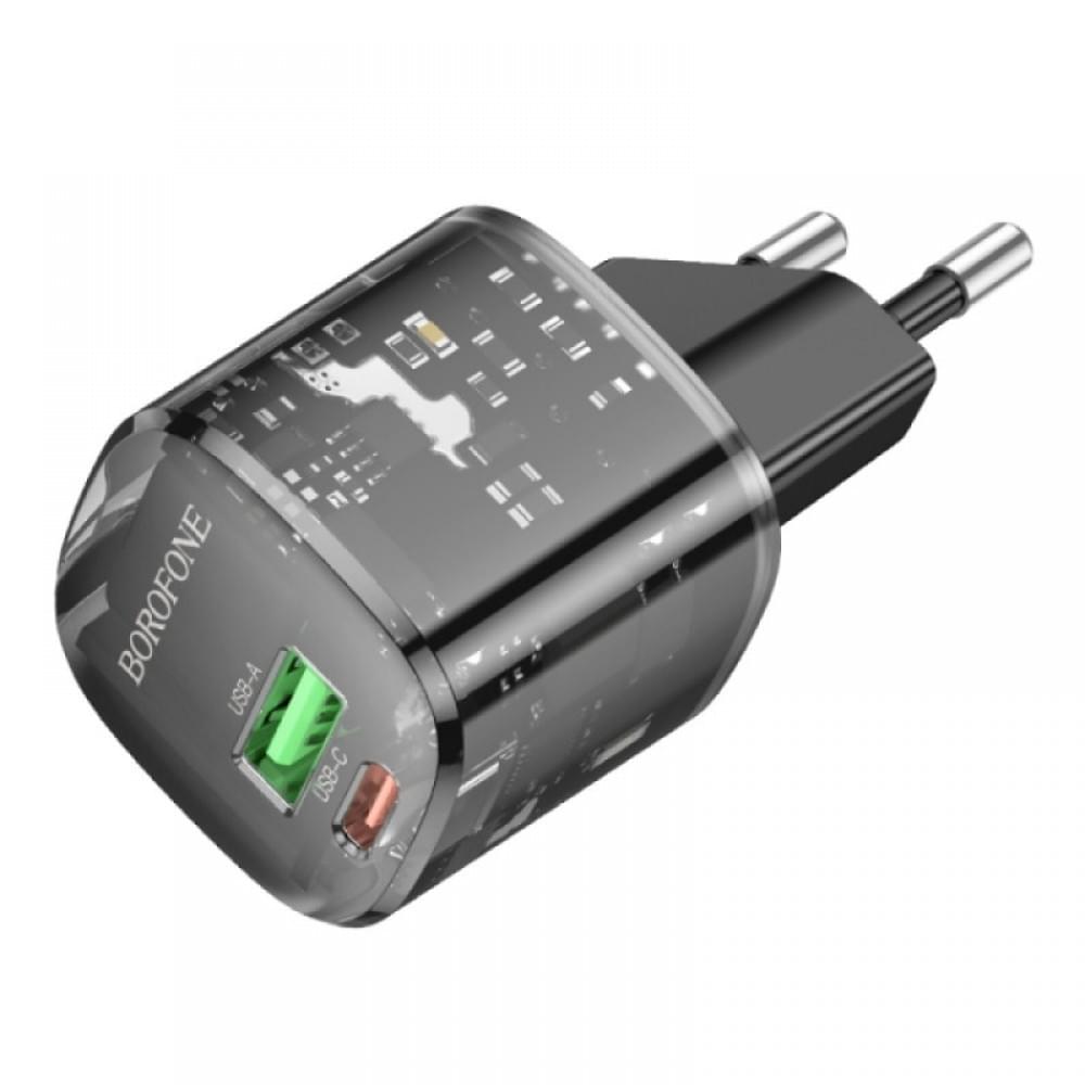 МЗП Borofone BN17 Sunlight PD20W+QC3.0 (1USB-A/1C) + кабель Type-C to Type-C Transparent black