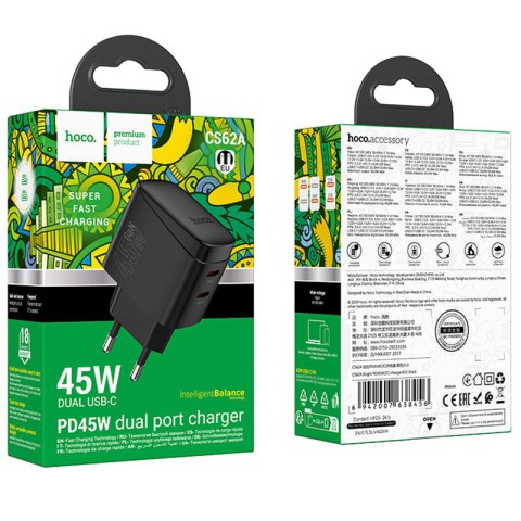 МЗП Hoco CS62A Bright PD45W (2USB-C) Black
