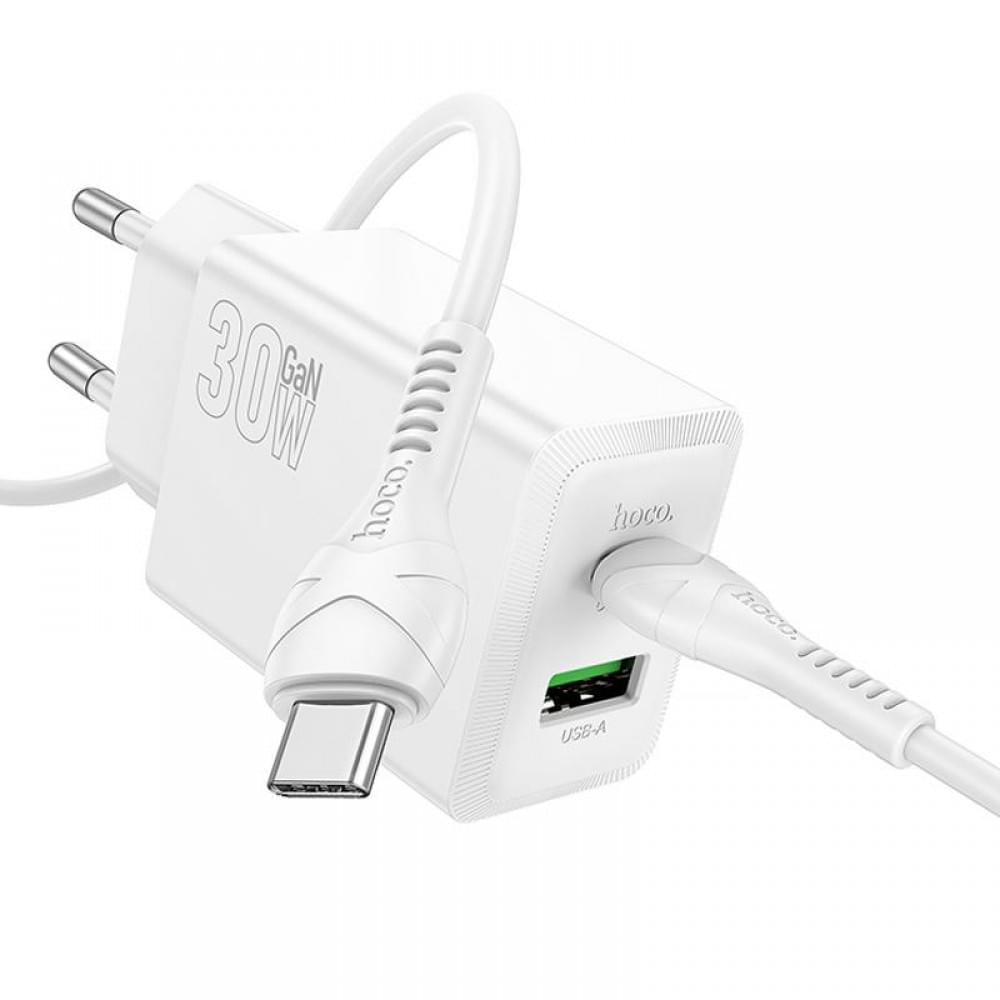 МЗП Hoco N71 Nuevo PD30W+QC3.0 (1USB-A/1C) + кабель Type-C to Type-C White