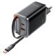 МЗП Acefast A111 GaN With Retractable Cable Type-C PD67W (1USB-A/1C) Black