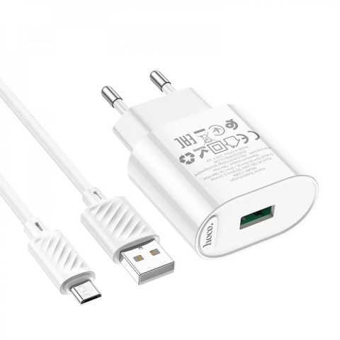 МЗП Hoco C109A Fighter QC3.0 18W (1USB-A) + кабель USB to MicroUSB White
