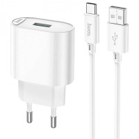 МЗП Hoco C109A Fighter QC3.0 18W (1USB-A) + кабель USB to Type-C White