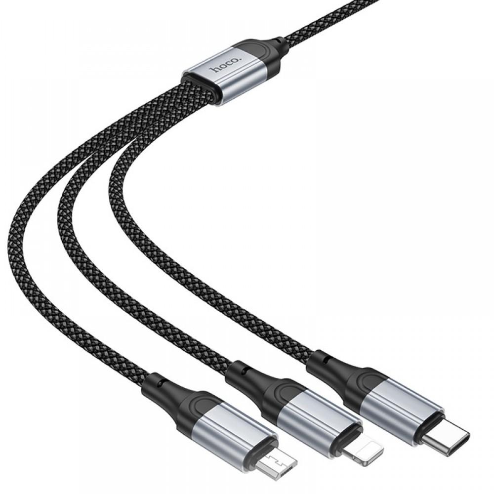 Дата кабель Hoco X102 Fresh 3in1 USB to Lightning + MicroUSB + Type-C (1m) Black