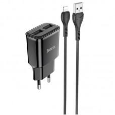 МЗП Hoco C88A Star round 2.4A (2USB-A) + кабель USB to Lightning Чорний