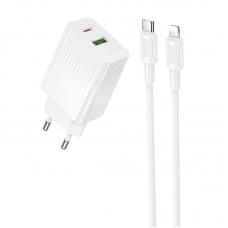 МЗП Borofone BAS76A Source PD30W+QC3.0 (1USB-A/1C) + кабель Type-C to Lightning White