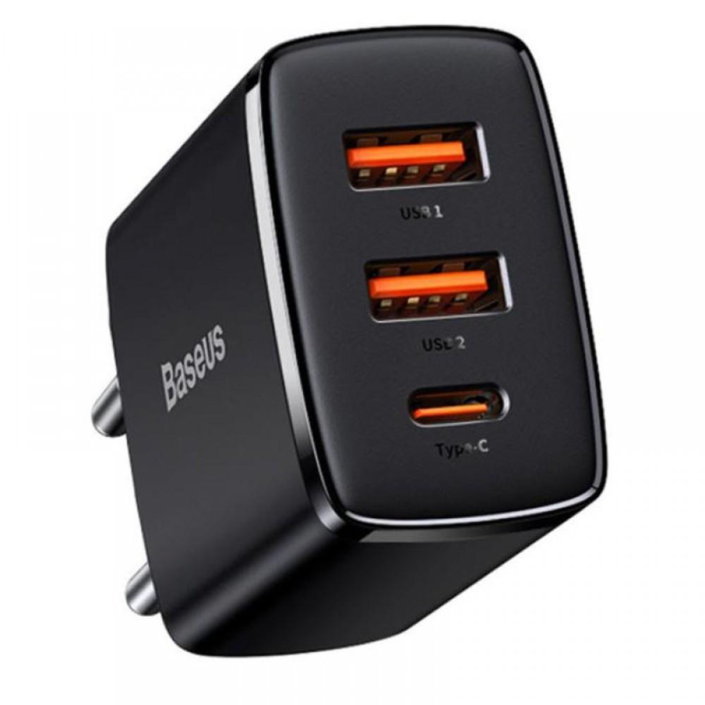 МЗП Baseus Compact Quick Charger 30W QC+ PD (1Type-C + 2USB) (CCXJ-E) Чорний