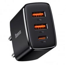 МЗП Baseus Compact Quick Charger 30W QC+ PD (1Type-C + 2USB) (CCXJ-E) Чорний