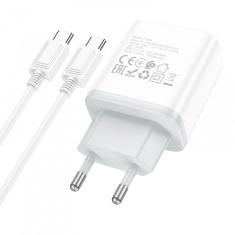 МЗП Hoco C104A PD20W (1USB-C) + кабель Type-C to Type-C White