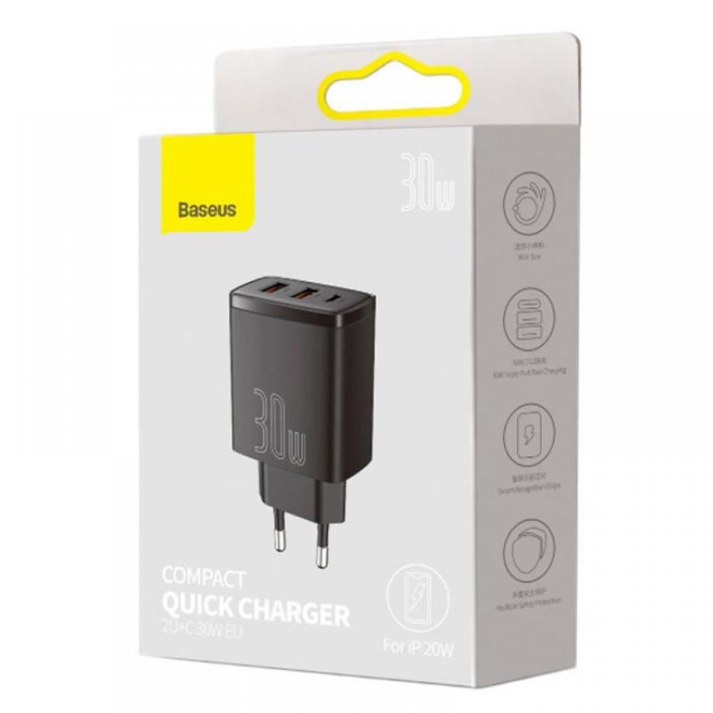 МЗП Baseus Compact Quick Charger 30W QC+ PD (1Type-C + 2USB) (CCXJ-E) Чорний